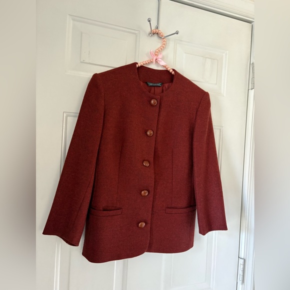Laura Ashley Reddish Orange Brown Wool Blazer Size 4 - Picture 9 of 9